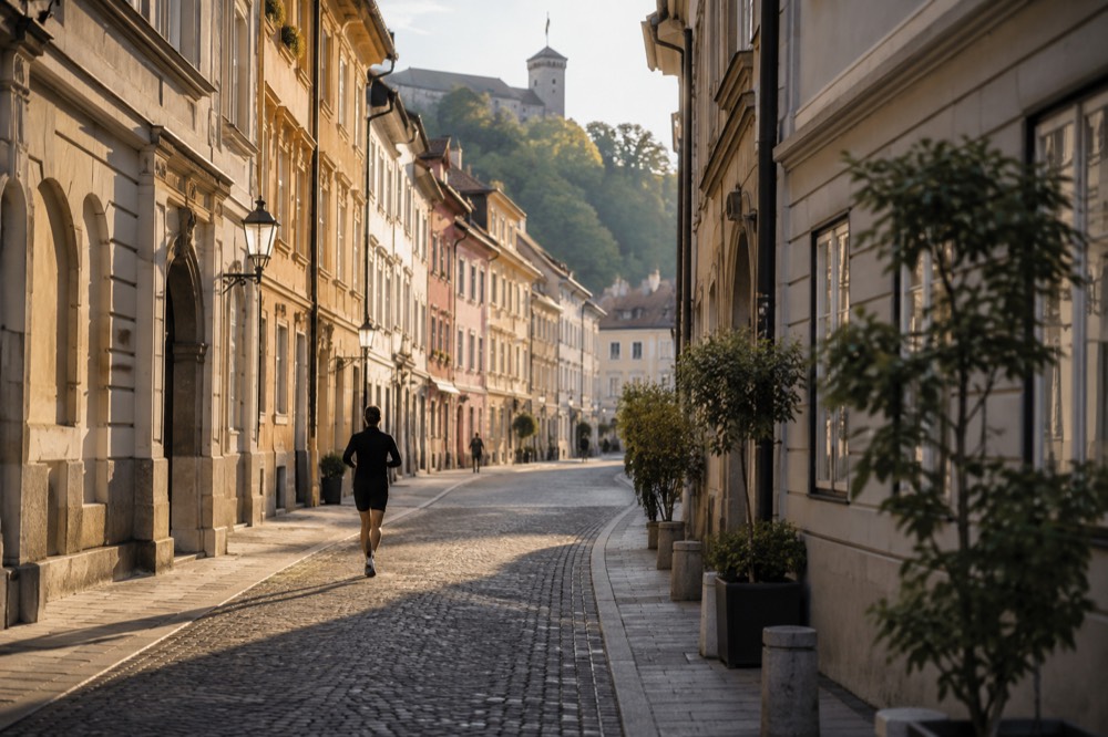 A quiet lane in the Ljubljana old town in morning light