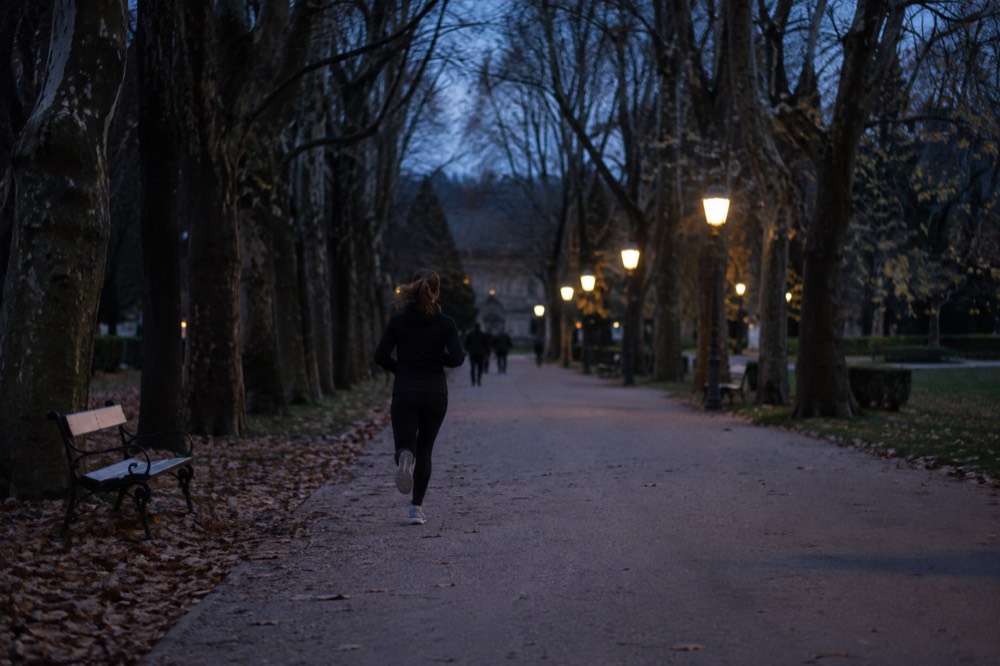 The tree-lined Jakopič Promenade in Tivoli Park leading toward the city centre