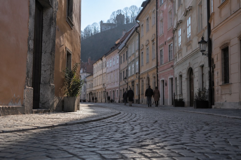 Cobbled lane in the old centre with baroque facades